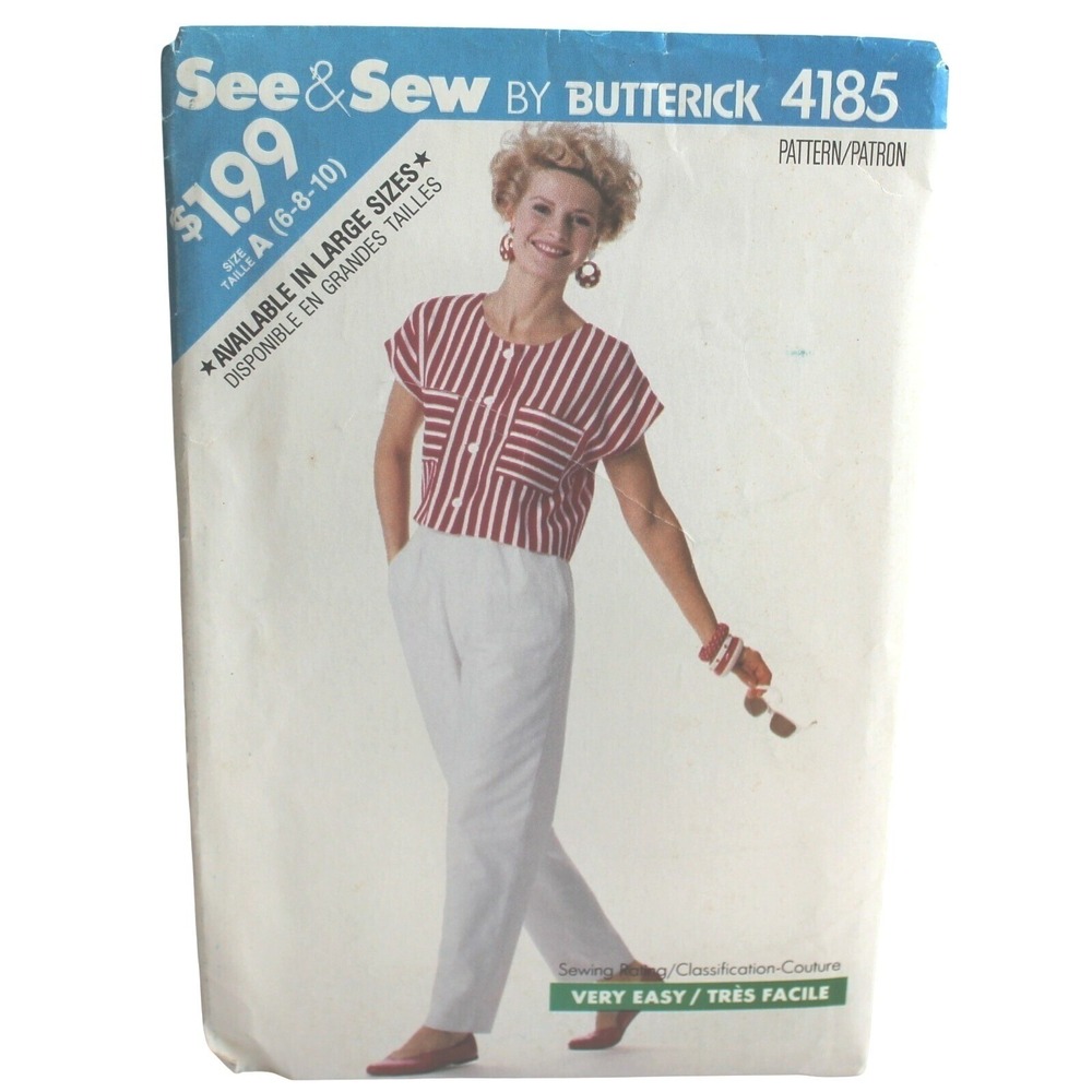 Butterick See & Sew 4185 Pattern Womens Size‎ A 6-8-10 Multi Top Pants 1989